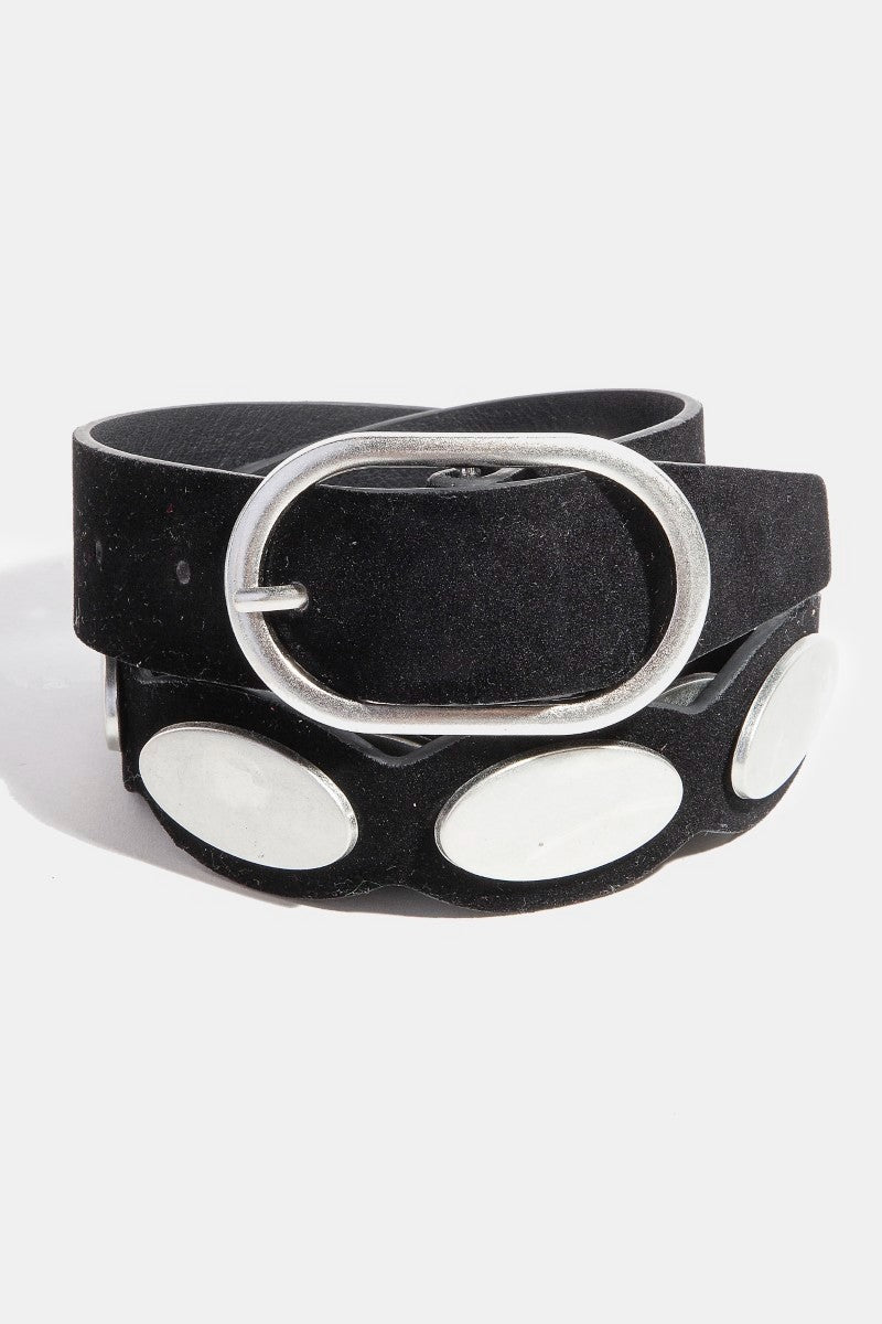 GOLDEN Crescent Oval Accent Faux Suede Belt