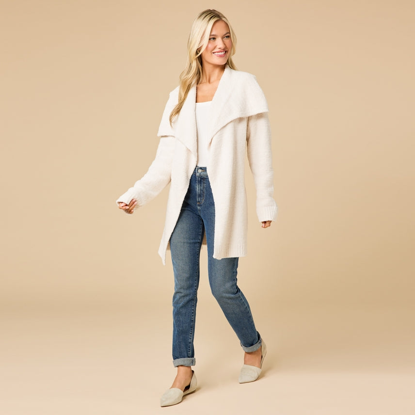 Softies Ultra-Marshmallow Wrap Cardigan with Exaggerated Collar Almond