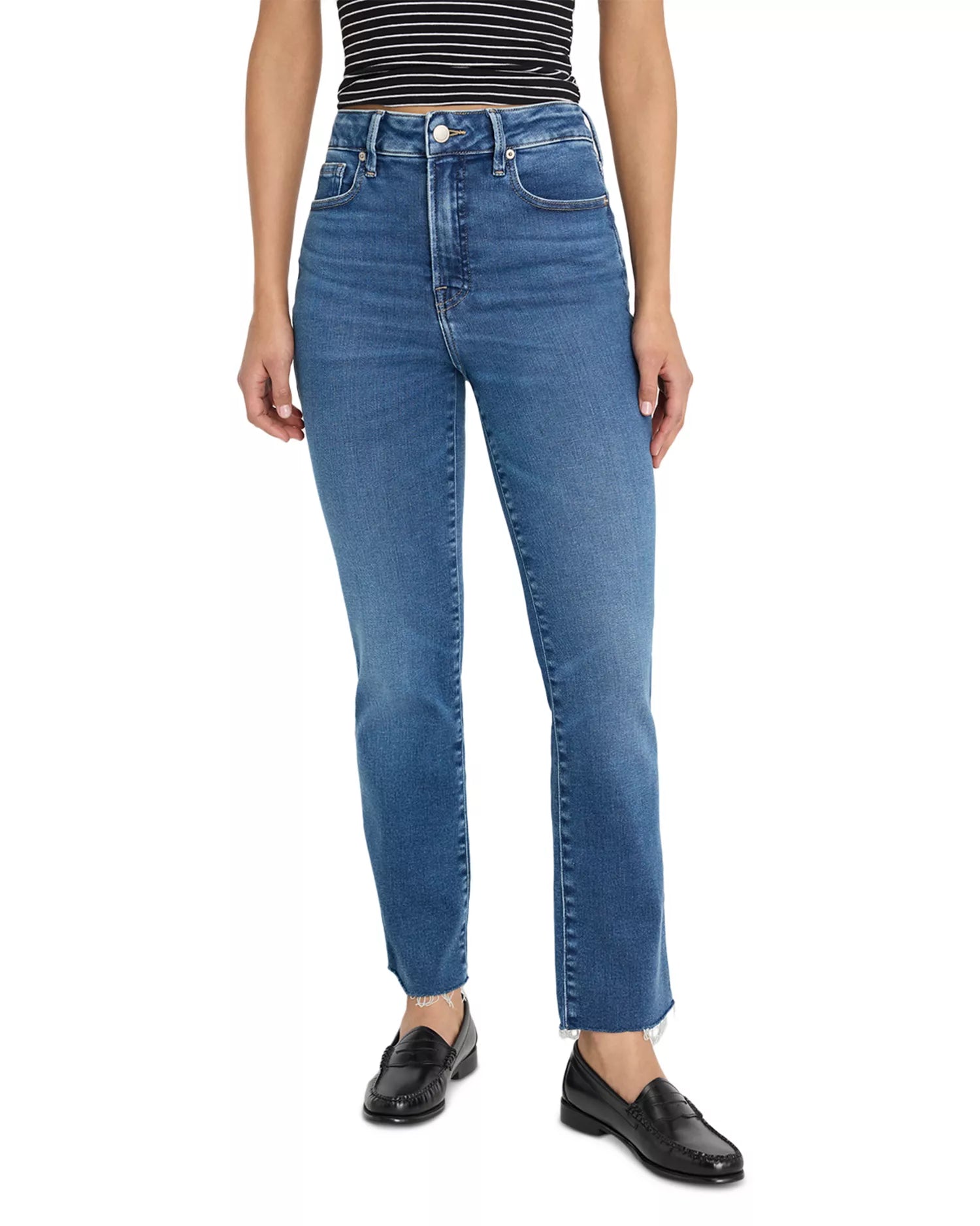 Good American Soft Tech Good Legs Straight Jeans in Indigo818
