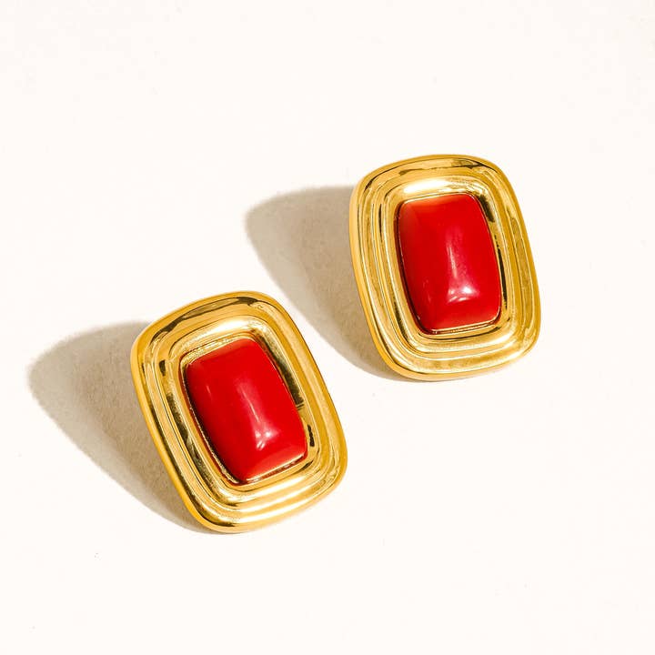 Flanerie by MAIQ Petra 18K Gold Non-Tarnish Classic Square Stone Earring by Flanerie by MAIQ