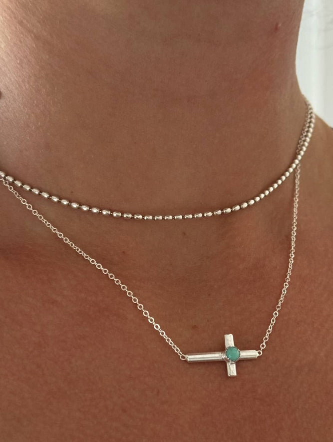 Breezi Mae Horizontal Turquoise Cross Necklace 