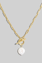 GOLDEN Toggle Chain Link Disc Pearl Charm Necklace