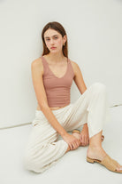 GOLDEN Jenny Cropped Double V-Neck Tank Mocha