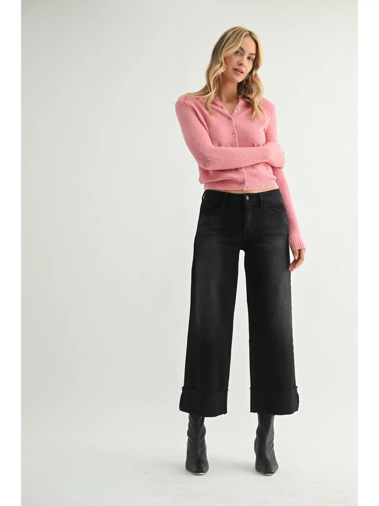 Just Black Denim Scissor Cut Cuffed Wide Leg in Washed Black