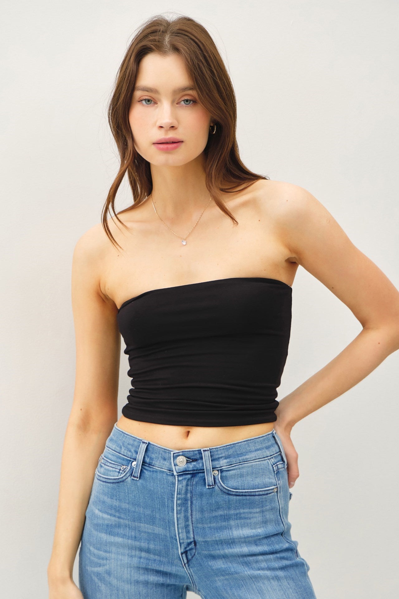 GOLDEN Misty Jersey Bandeau Crop Top Black