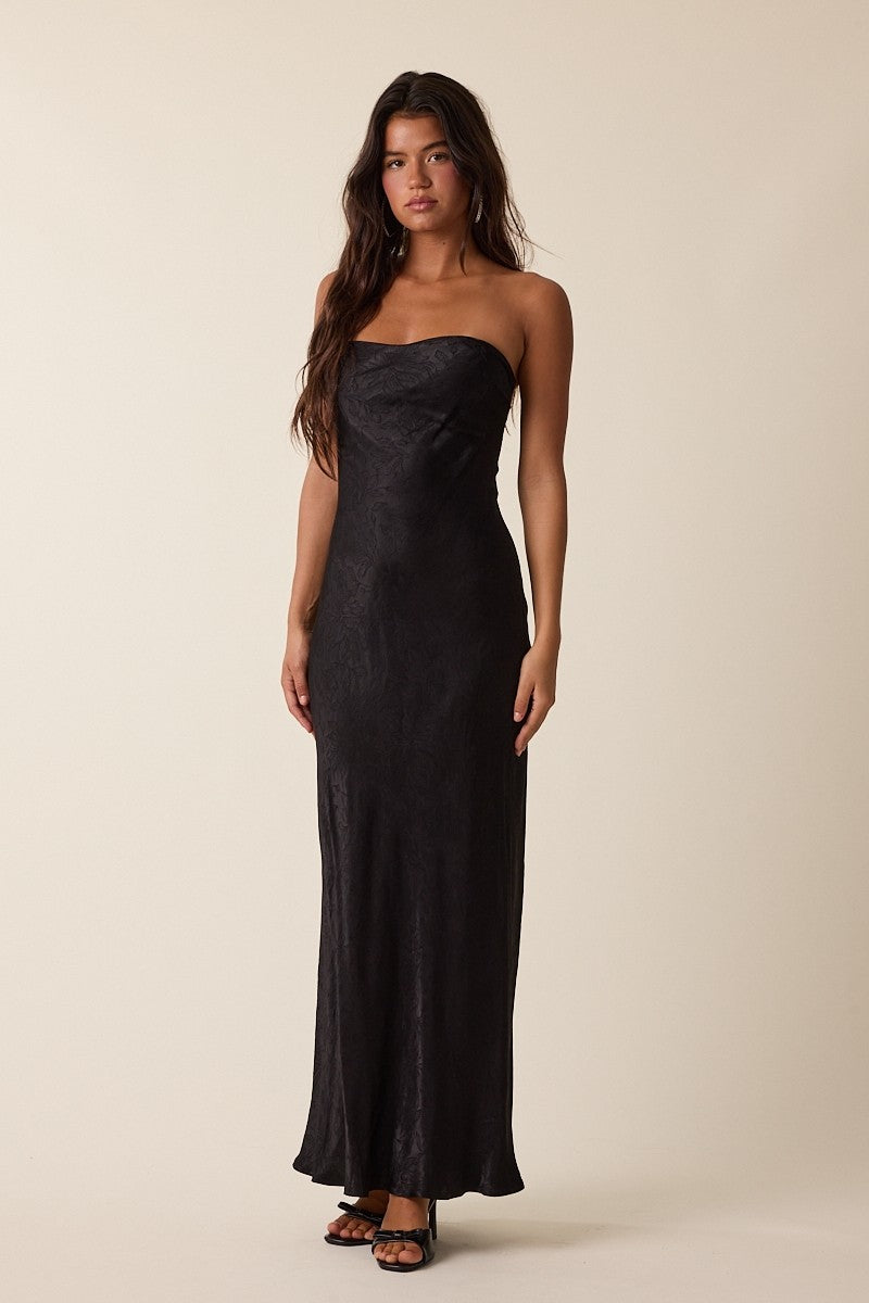 GOLDEN Lilibet Night Out Satin Tube Midi Dress - Night Aura