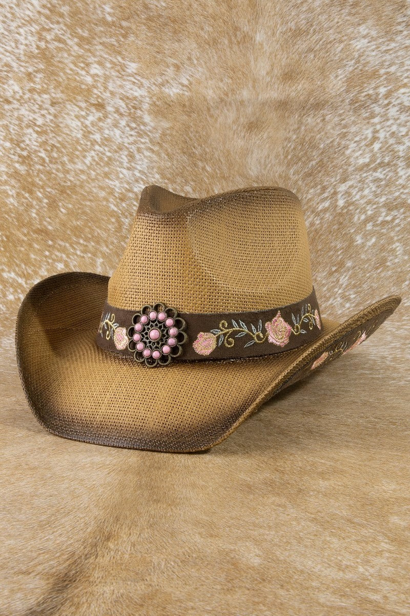 GOLDEN Beatrix Straw Flower Embroidered Cowboy Hat