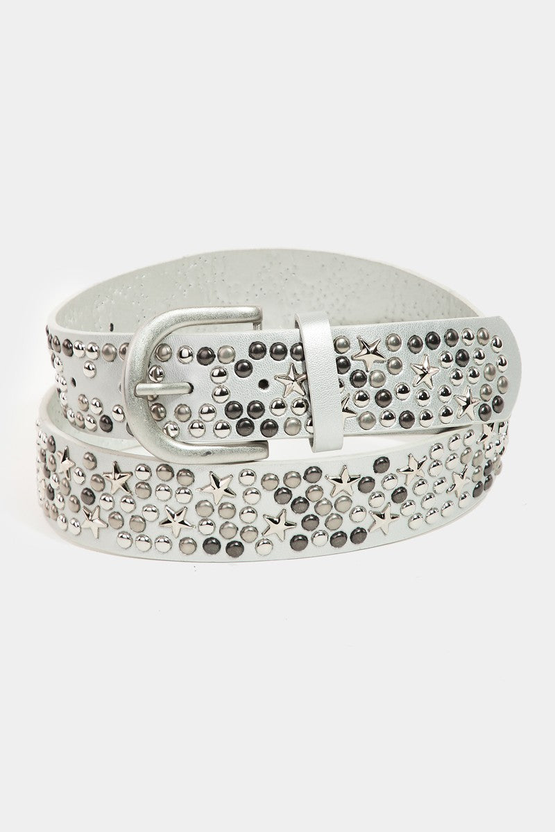 GOLDEN Metallic Stars And Stud Vegan Leather Belt
