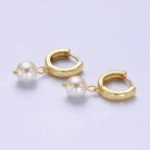 Aim Eternal 14K Gold Filled Shell Pearl Drop Huggie Earrings Lever Back Hoop Earring