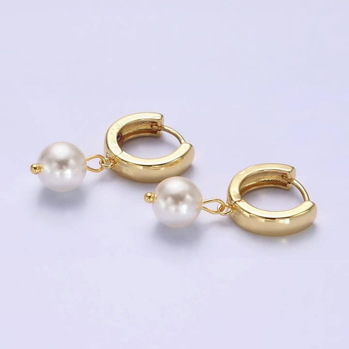 Aim Eternal 14K Gold Filled Shell Pearl Drop Huggie Earrings Lever Back Hoop Earring