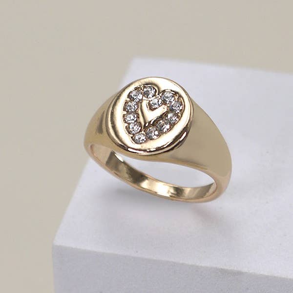 JOSSLYN by Wall to Wall Rhinestone Heart Signet Ring Gold