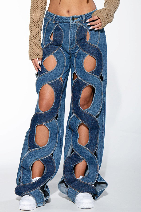 YAZ. Angela Asymmetrical Open Front Wide Legs Denim Jeans