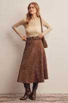 Forte Stretched Suede A-Line Midi Skirt by Forte