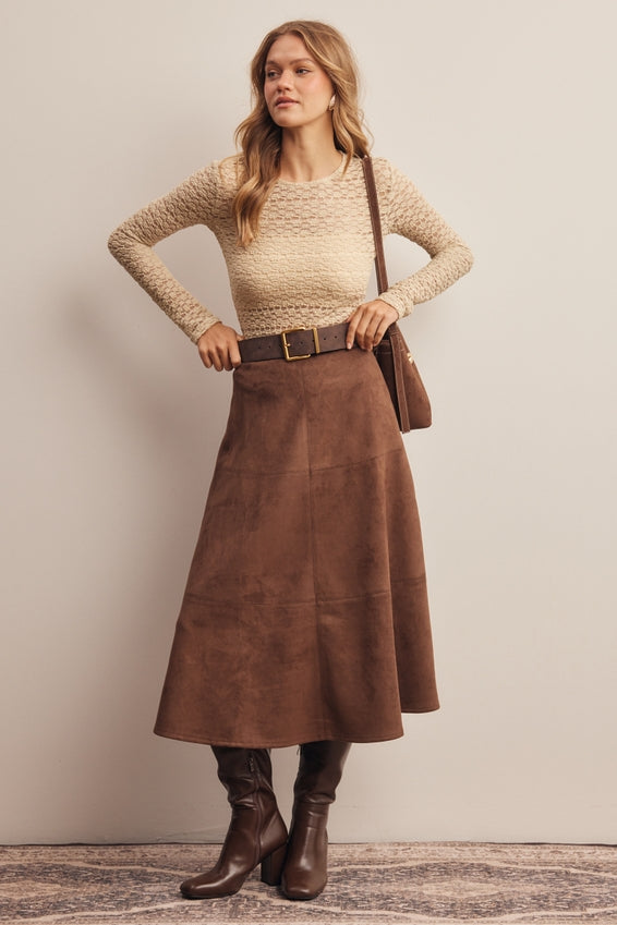 Forte Stretched Suede A-Line Midi Skirt by Forte