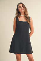 GOLDEN Aviva Linen Square Neck Mini Dress Black