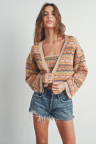 GOLDEN Arwen Striped And Geo Pattern Sweater Knit Cardigan