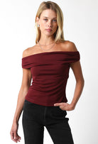 GOLDEN Lolicia Off The Shoulder Top Dark Burgundy
