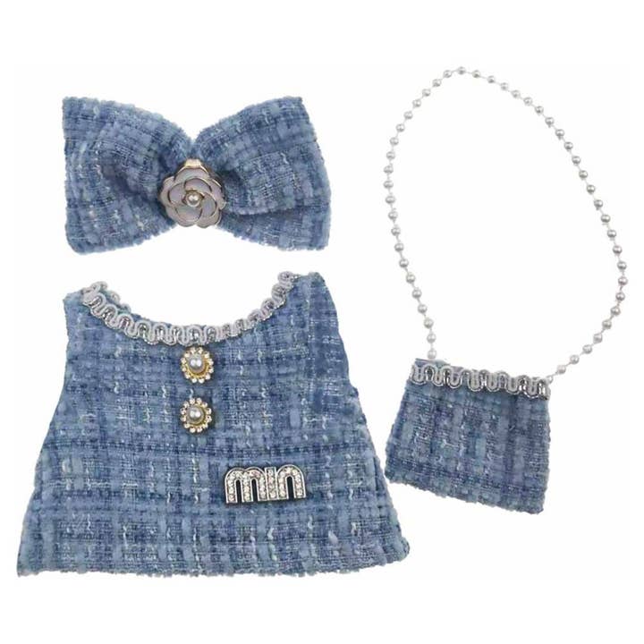 anbfashion Mini Doll Denim Ribbon Pin Dress Bag Outfit - Set 116