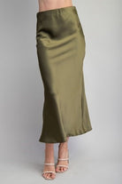 GOLDEN Nela Midi Satin Skirt Olive