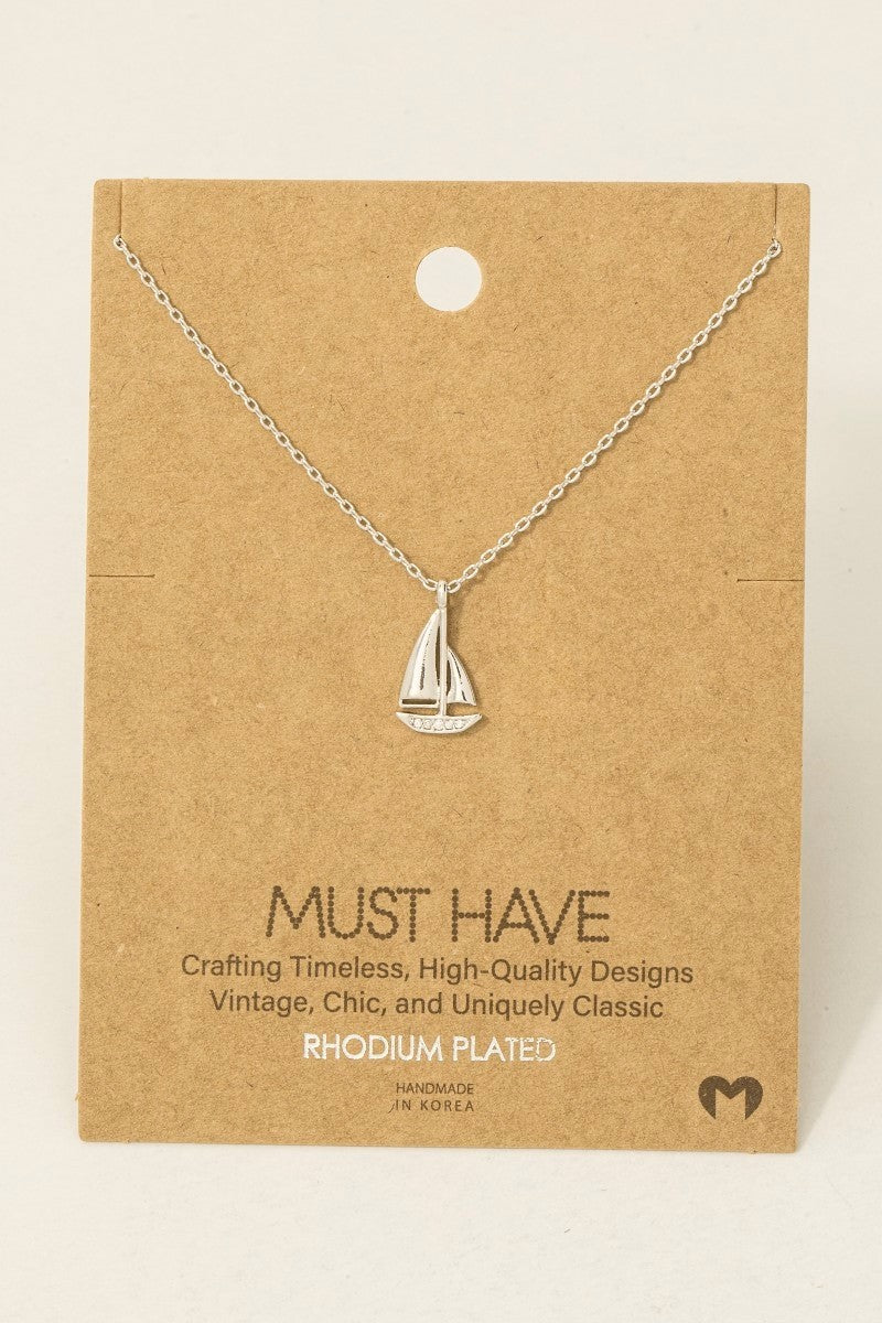 GOLDEN Gold Dipped Cz Pave Sailboat Pendant Necklace