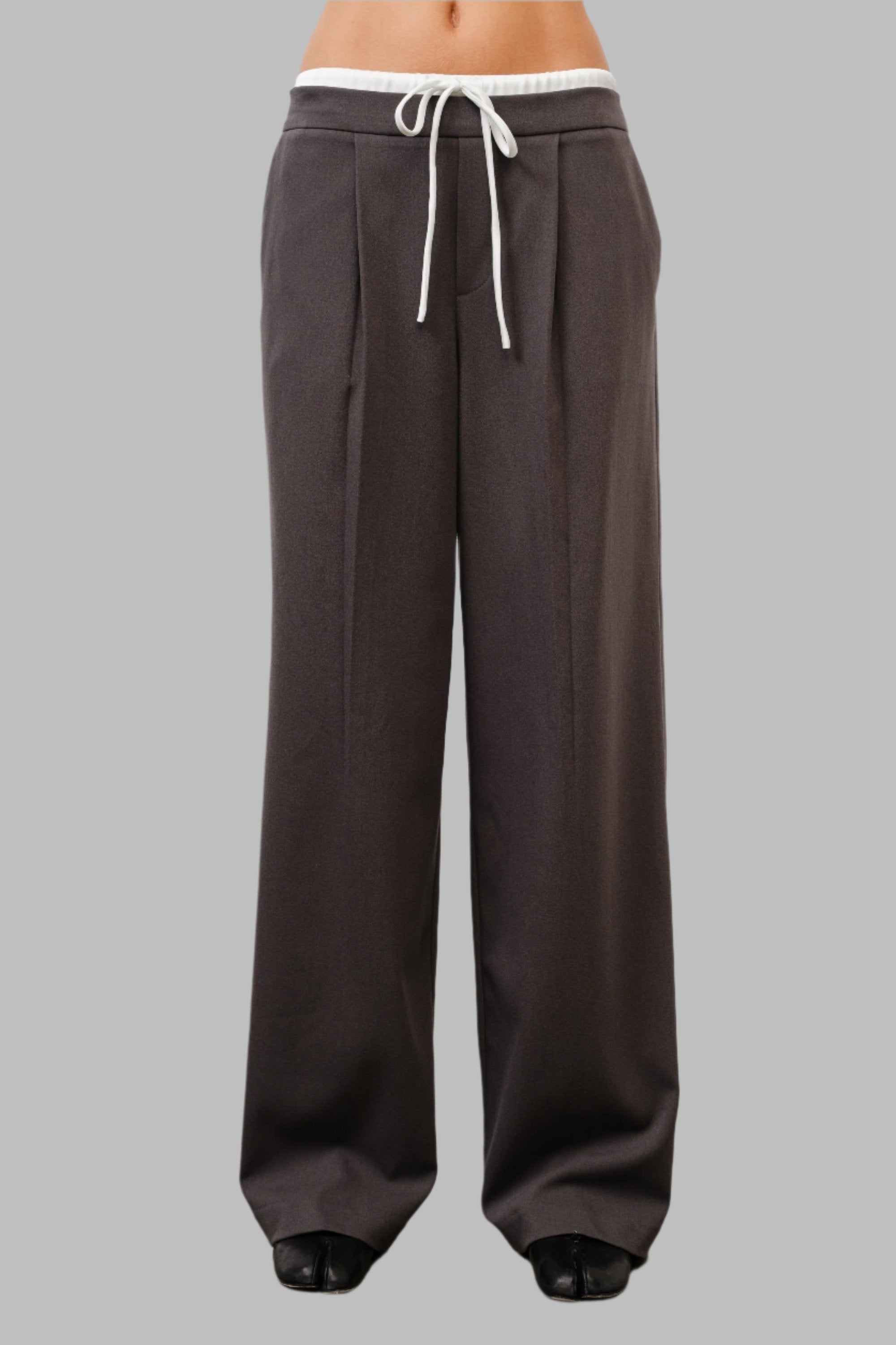 GOLDEN Kara Satin Waistband Trouser Charcoal