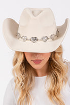 GOLDEN Engraved Heart Charms Band Cowboy Hat Ivory