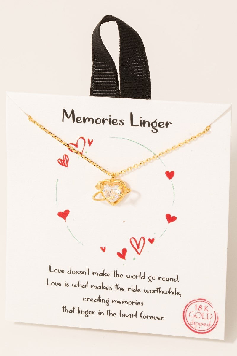GOLDEN Memories Linger - Gold Dipped Orbiting Cz Heart Pendant Necklace