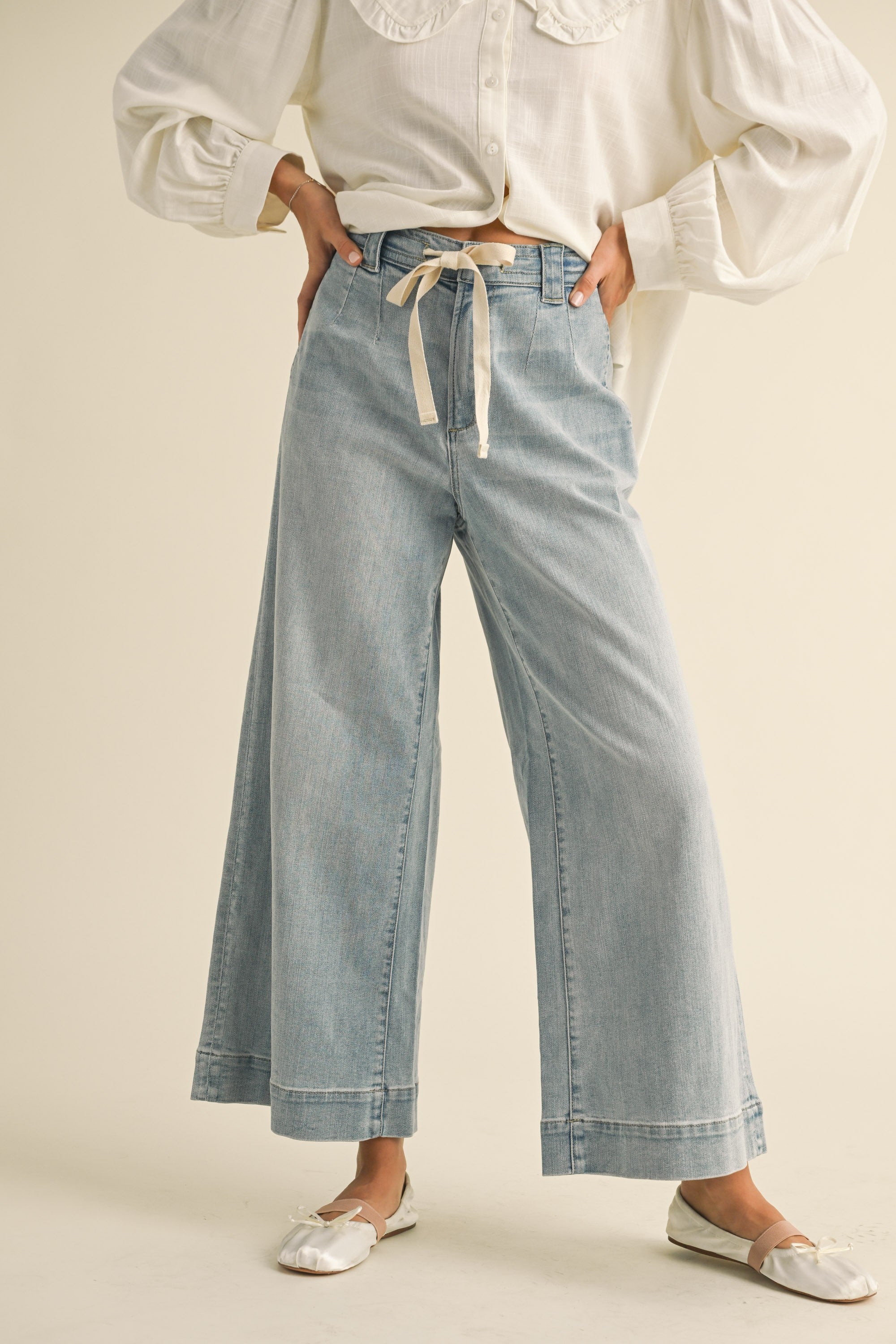 GOLDEN Sharmaine Washed Denim w/ Tie Front