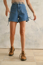 GOLDEN Cloie Side Lace Up Denim Shorts