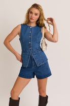 GOLDEN Stuttgart Button Front Sleeveless Denim Top