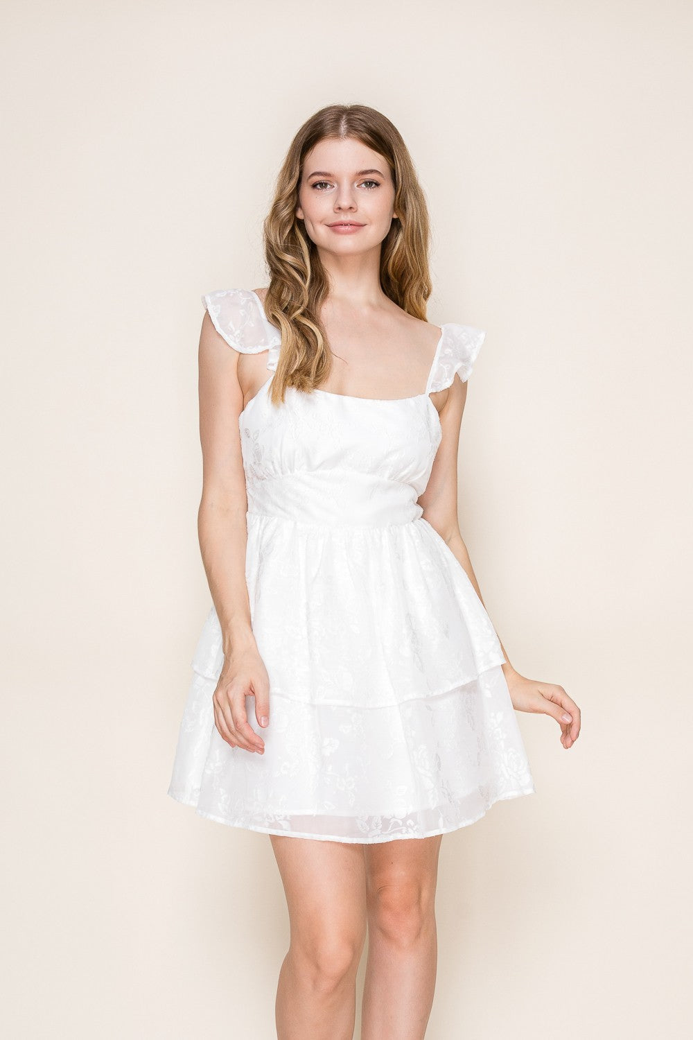 GOLDEN Chiffon Fairy-Inspired White Mini Dress w/ Delicate Sleeves - Off White