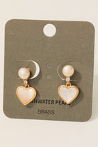 GOLDEN Bastienne Freshwater Pearl Heart Charm Stud Drop Earrings