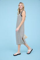 GOLDEN Melusine Stripe Side Slit Tank Maxi Dress Black