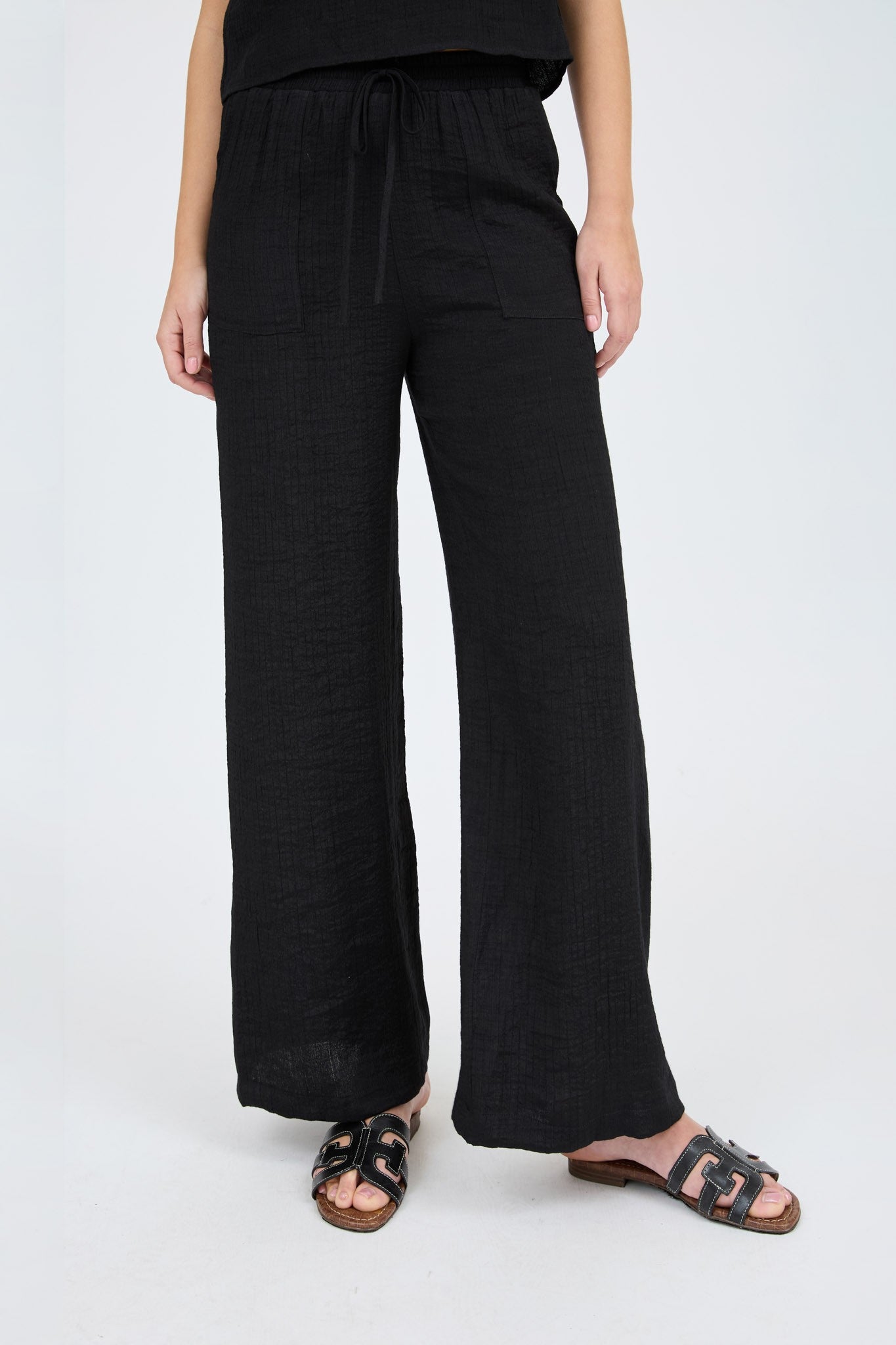 GOLDEN Ottoline High Waisted Drawstring Wide Leg Lounge Pants Black