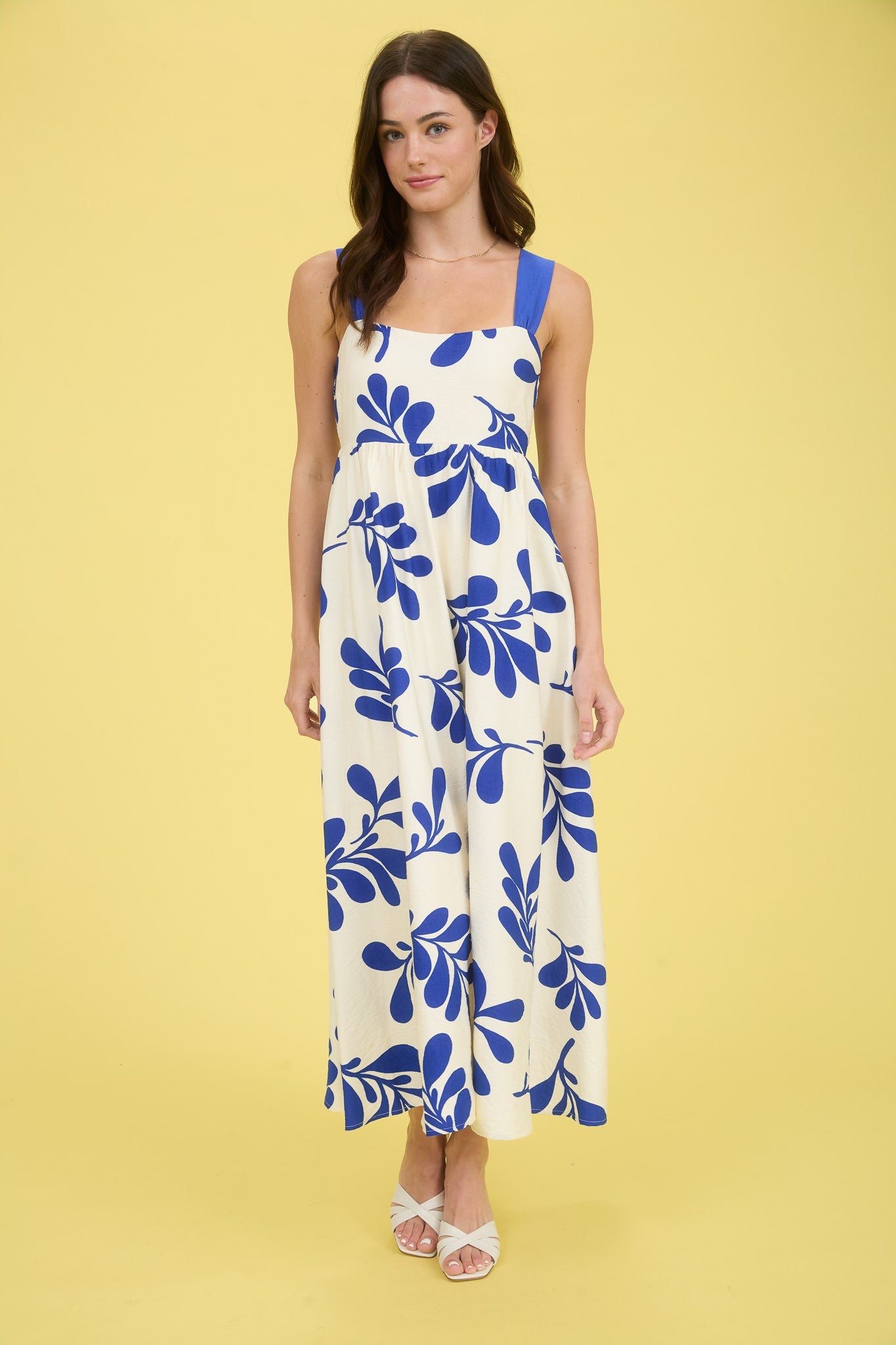 GOLDEN Minette Leaf Print Back Tie Empire Waist Mini Dress