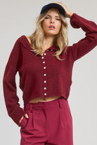 GOLDEN Pilialoha Essential Button Down Cardigan Top Burgundy