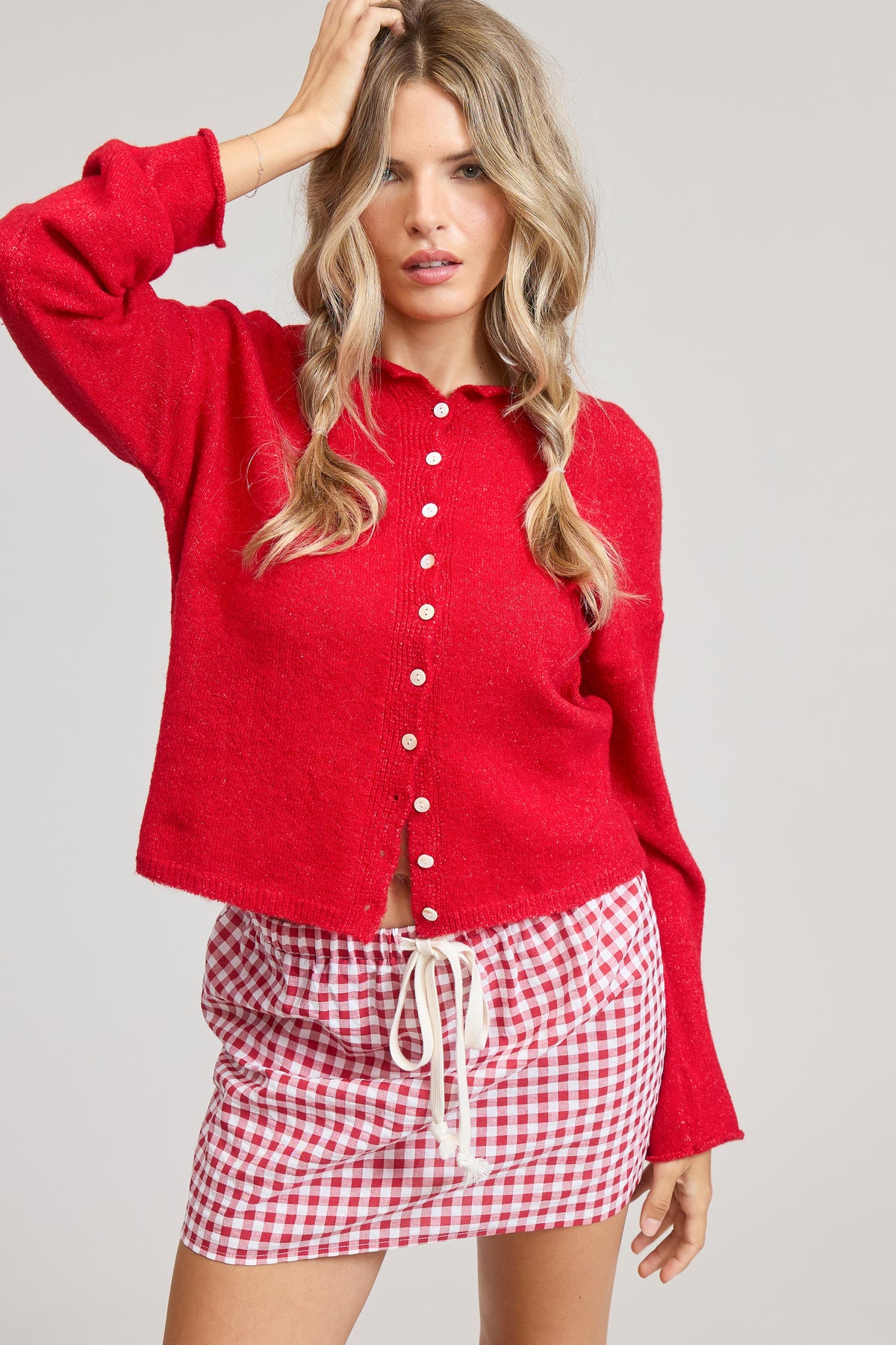 GOLDEN Pilialoha Essential Button Down Cardigan Top Red