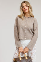 GOLDEN Pilialoha Essential Button Down Cardigan Top Mocha
