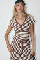 Golden Jemima Stripe Button Up Short Sleeve - Chocolate