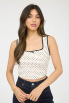GOLDEN Rosemarie Polka Contrast Trim Front Bow Corset Crop Top