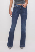 Good American Good Legs Flare with Deep V & Trouser Hem in Indigo 616