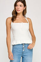 GOLDEN Allura Halterneck Cropped Tank Top - White