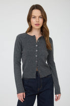 GOLDEN Linnet Round Neck Button Down Long Sleeve Cardigan Charcoal