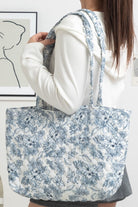 JOSSLYN by Wall to Wall Organic Blue Floral Quilted Tote Bag