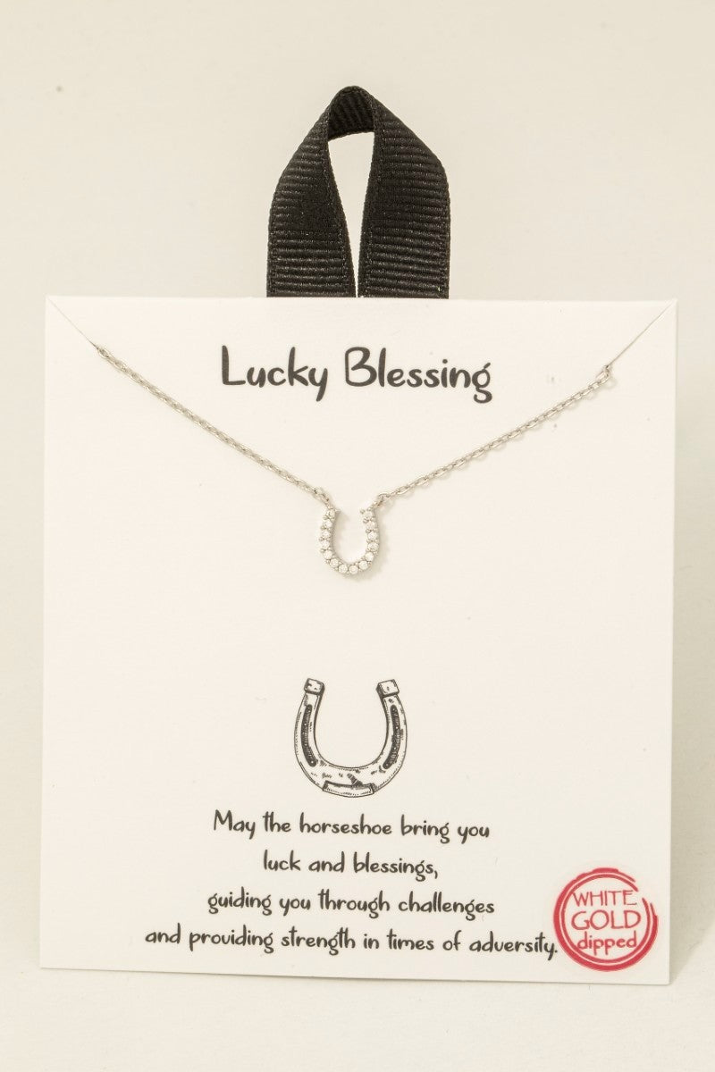 GOLDEN Lucky Blessing - Gold Dipped Cz Pave Western Horse Shoe Pendant Necklace