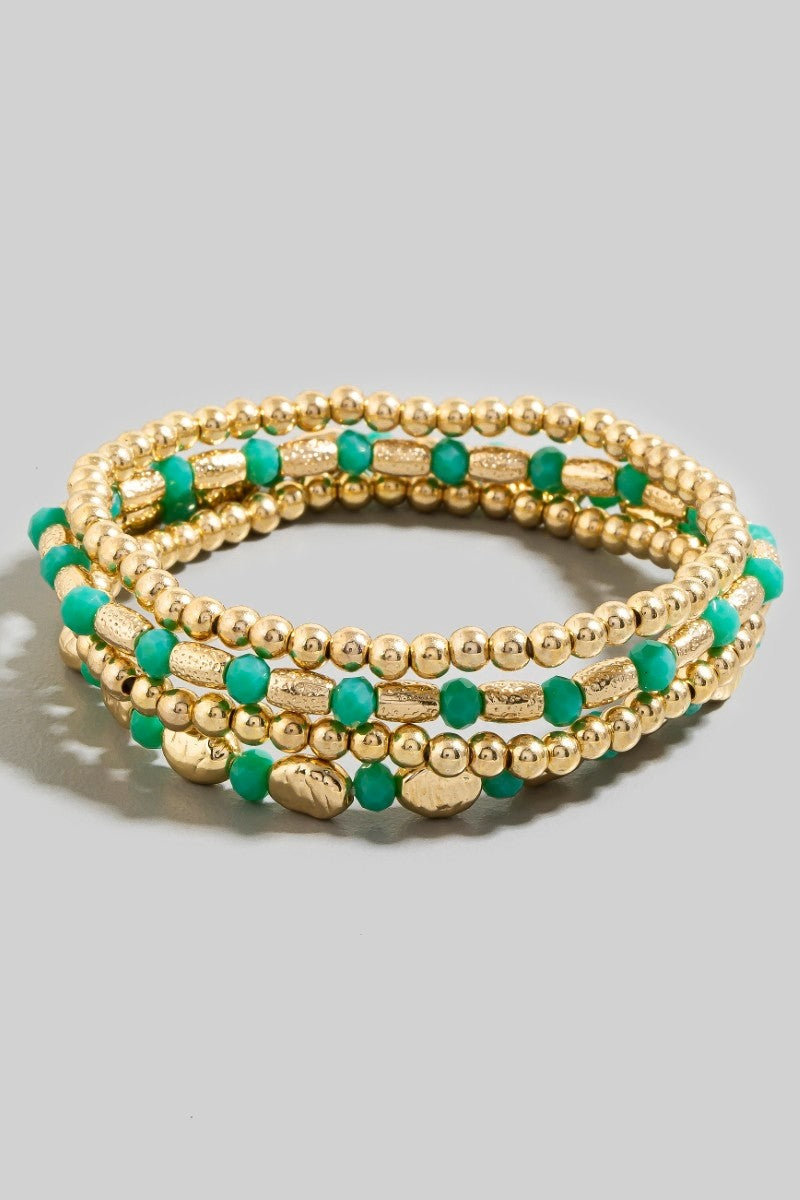 GOLDEN Minuet Faceted and Metallic Beaded Bracelet Set Turquoise