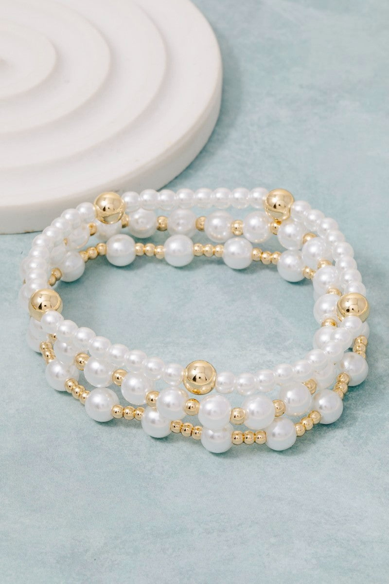 GOLDEN Cher Pearl and Metallic 3 Piece Beaded Bracelet Set
