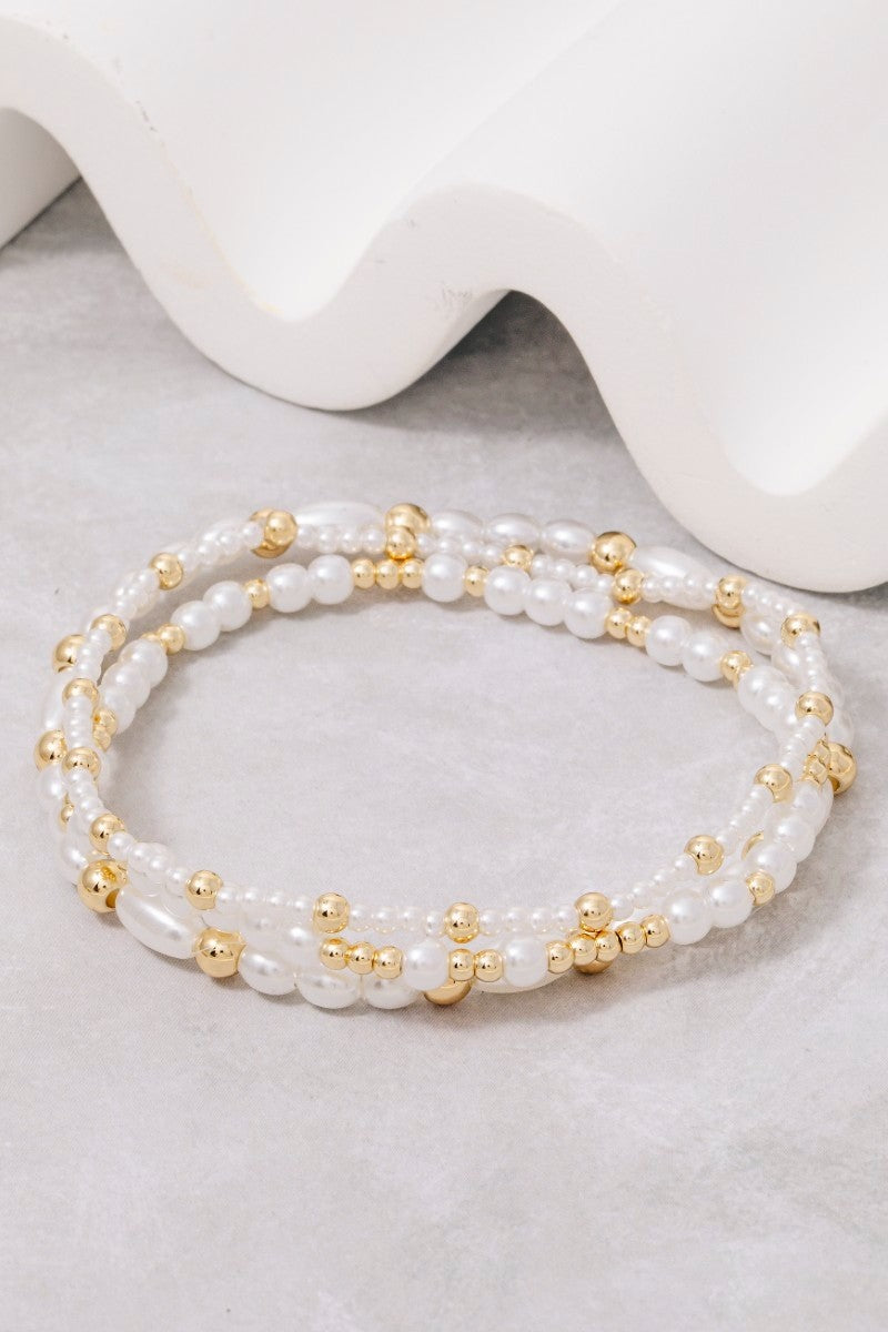 GOLDEN Roselle Mixed Pearl and Metallic 3 Piece Beaded Bracelet Set