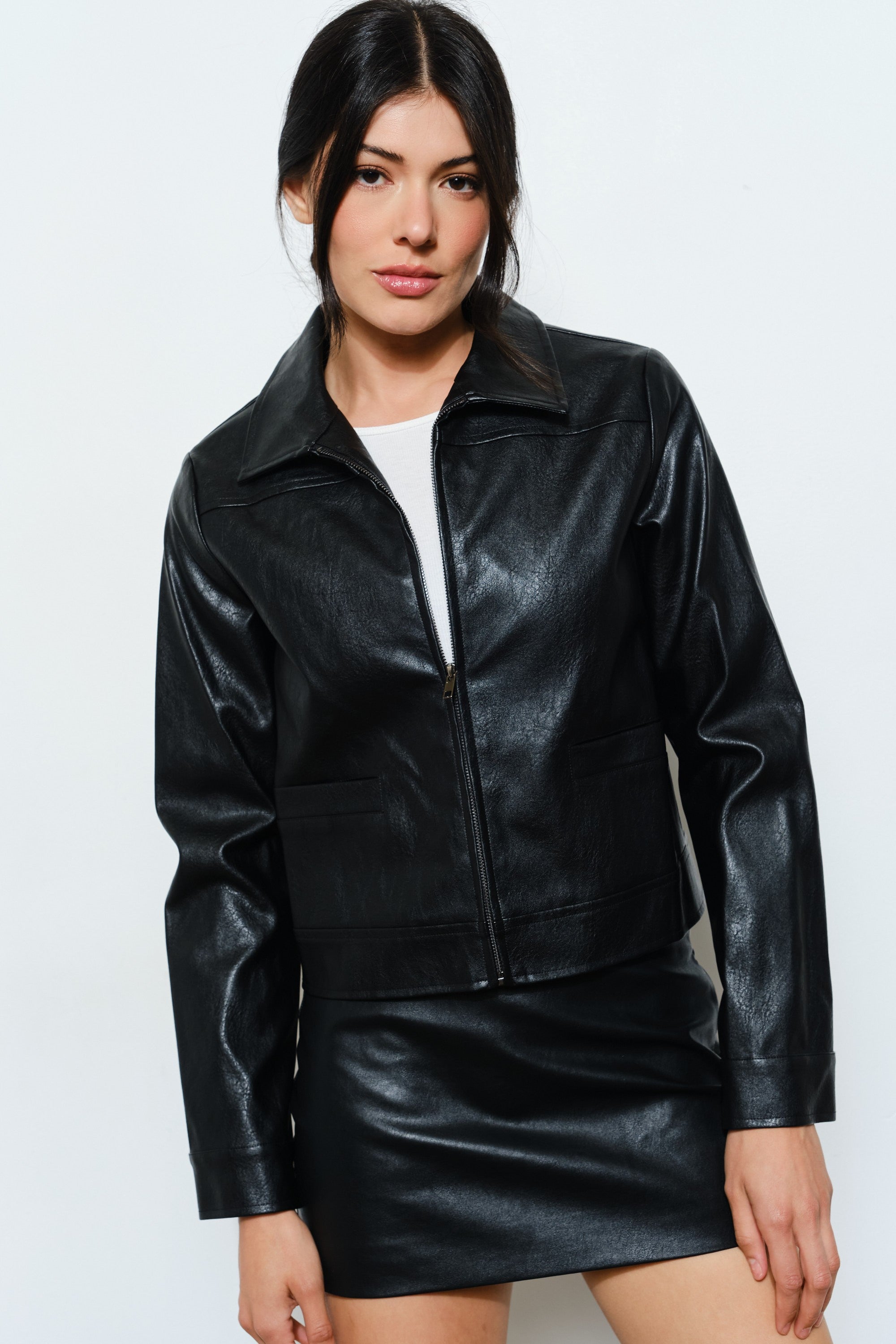 Golden Belenia Vegan Leather Jacket - Black