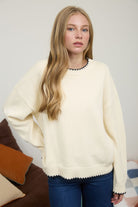 GOLDEN Leda Contrast Stitch Trim Sweatshirt Cream